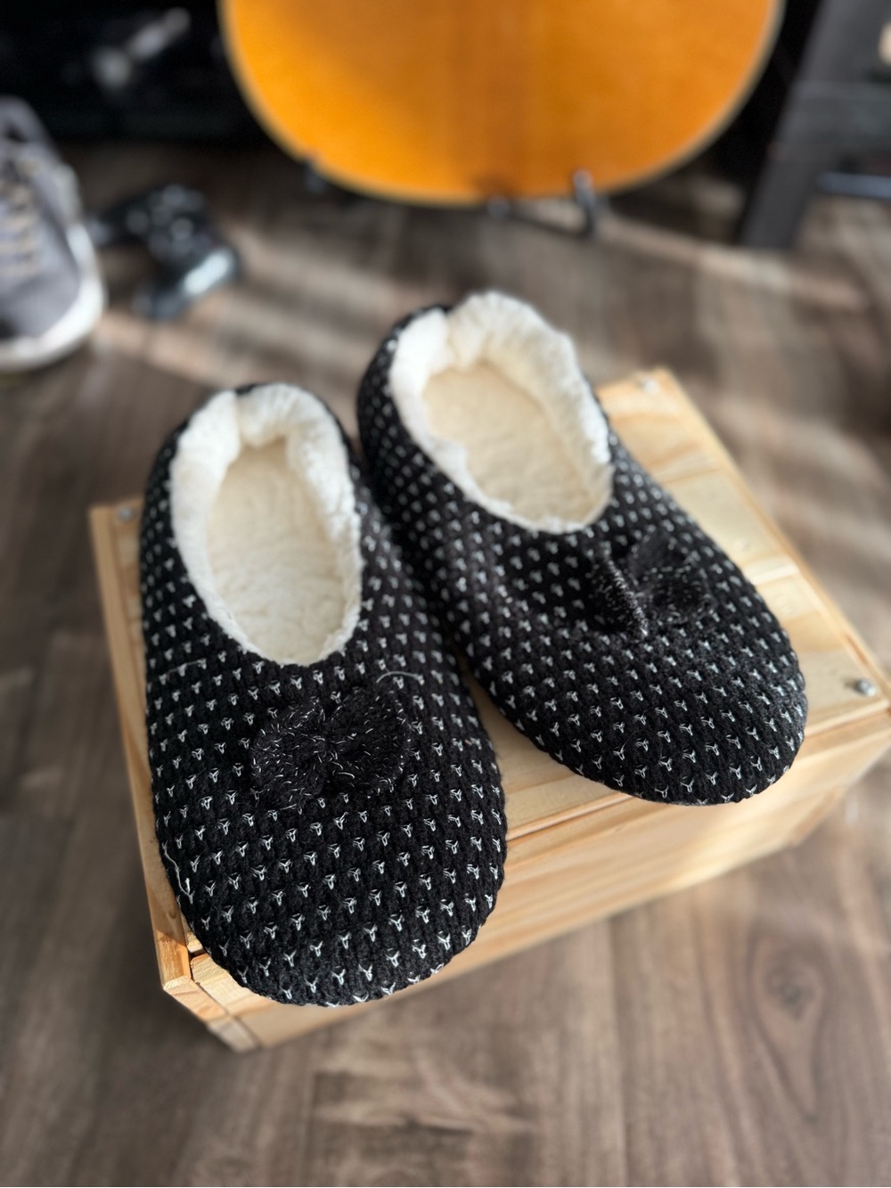 NEW Black Knit Slipper Socks – Sherpa Lined with Grip Sole